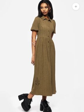 Ramaria Embroidered Puff Sleeve Button Up Midaxi Shirt Dress